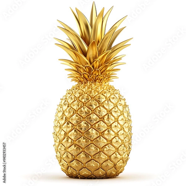 Fototapeta A fresh golden pineapple slice with textured skin and vibrant yellow flesh, isolated white background, hyperrealism art style