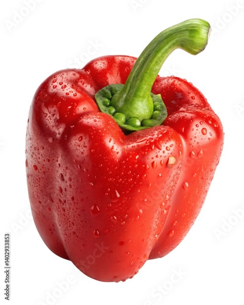 Fototapeta Vibrant Red Bell Pepper: A stunning shot of a single, juicy red bell pepper, with water droplets, capturing the essence of freshness and culinary delight.