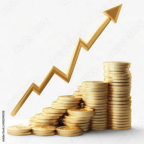 Fototapeta Golden coins stack growing upwards