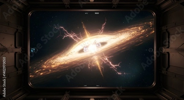 Fototapeta Exploding Galactic Core Viewed from Spacecraft Window