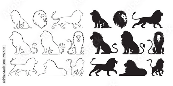 Fototapeta Striking lion silhouette with detailed vector art – ideal for wildlife and nature projects – lion icon – lion illustration – lion lineart

