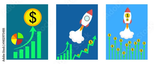 Obraz Illustration set about dollar increase, Startup in business