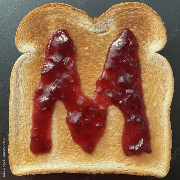 Obraz Toast With Strawberry Jam Forming the Letter M Displayed Artfully