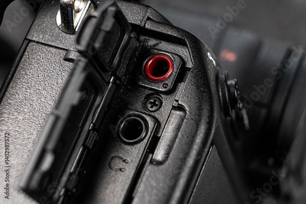 Fototapeta close-up photo of a digital camera parts connectors buttons scroll wheel