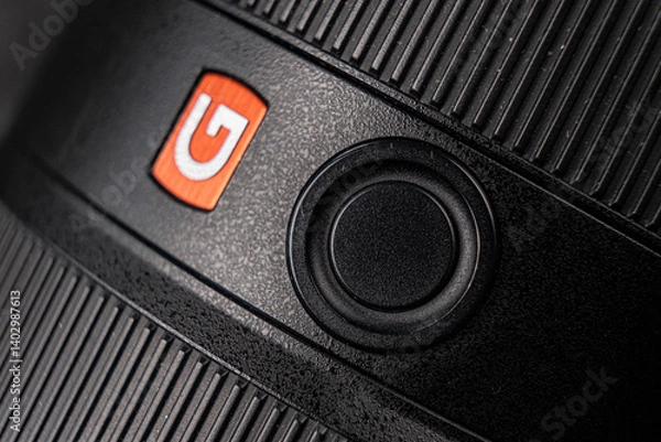 Fototapeta Close-up photo detail of a digital camera mode switch scroll wheel power button 