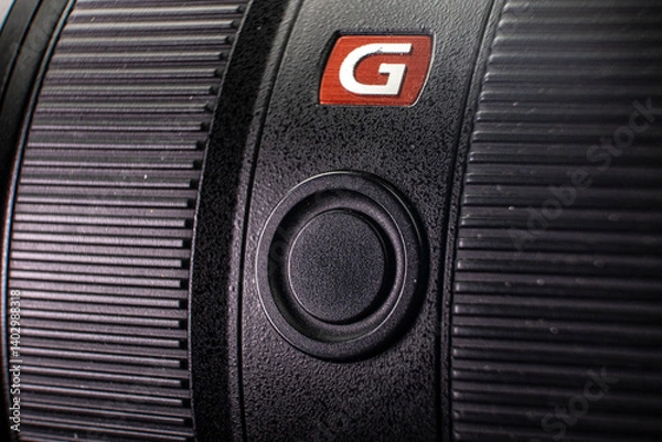 Fototapeta close-up photo of a digital camera markings on the lens focal length camera details