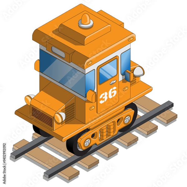 Fototapeta Funny locomotive. Isometric. Isolated on white background. Vector illustration. 