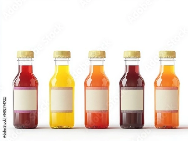 Fototapeta Mini drink bottles, label, cap, isolated with white background --ar 4:3 --v 6.1 Job ID: 318b1ccb-6175-41e4-8b70-f34e74e10a82