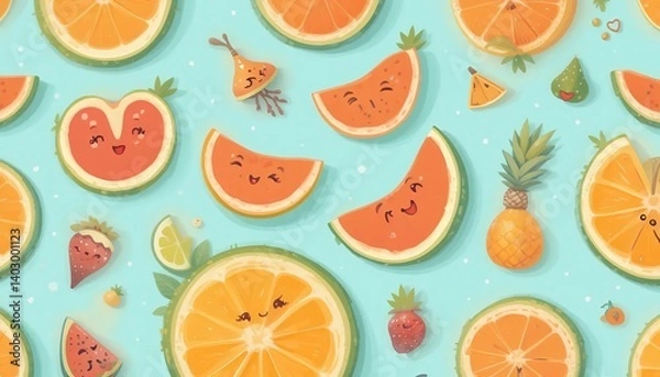 Obraz Adorable Summer Fruit Slice Pattern Whimsical Vector Illustration