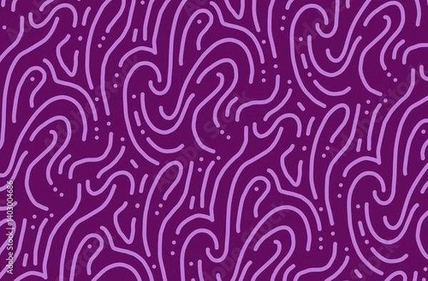 Obraz Background  pattern featuring flowing, hand-drawn lilac lines and dots over a deep purple background. The organic, perfect choice for modern textiles, wallpapers, web design, packaging