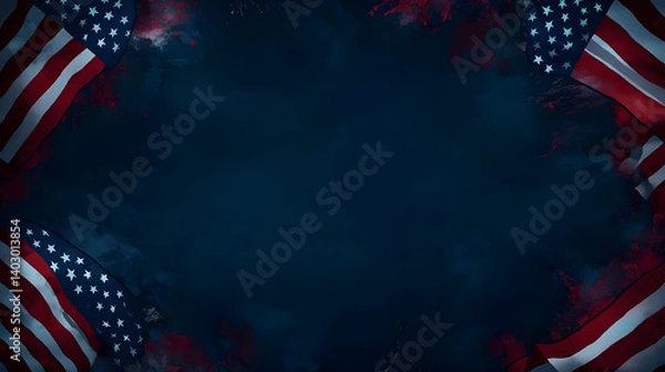 Obraz American Flag Border on Navy Blue Background for Patriotic Designs and Celebrations