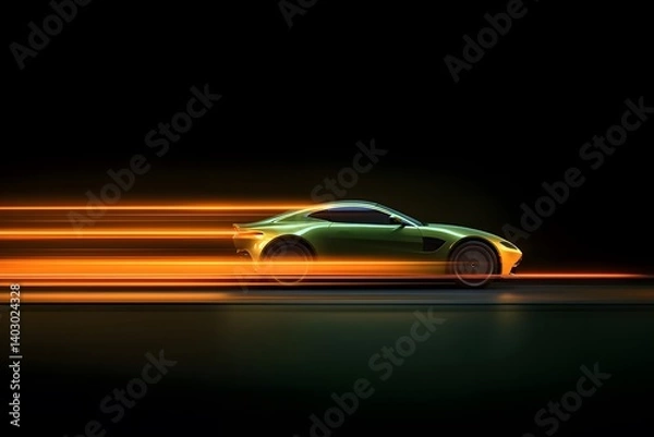Fototapeta Futuristic Green Sports Car in Motion