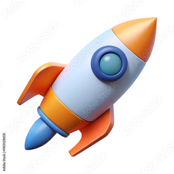 Fototapeta Rocket 3D icon symbolizing innovation startup launch and fast business acceleration
