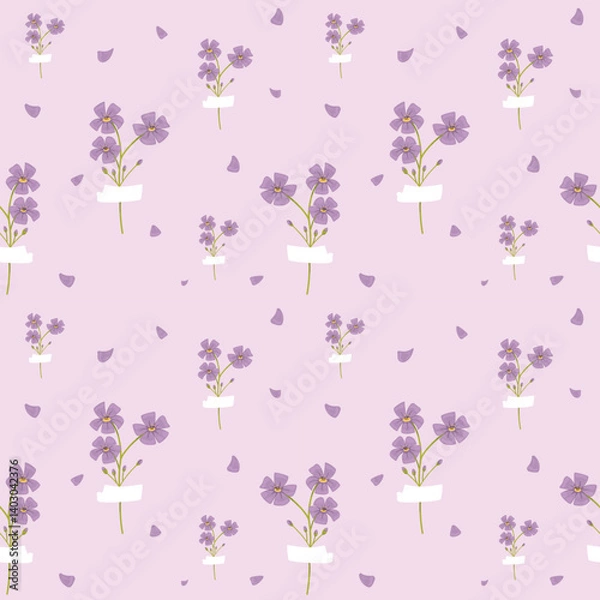 Fototapeta Delicate floral vector seamless pattern with flowers on purple background. Perfect for gift prints, textiles, nursery design, wrapping paper, scrapbooking.