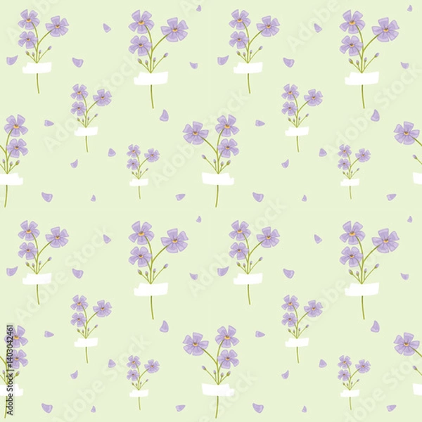 Fototapeta Delicate floral vector seamless pattern with flowers on green background. Perfect for gift printing, textiles, nursery design, wrapping paper, scrapbooking.