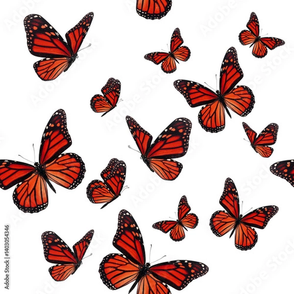 Fototapeta Realistic seamless pattern monarch butterfly design.	