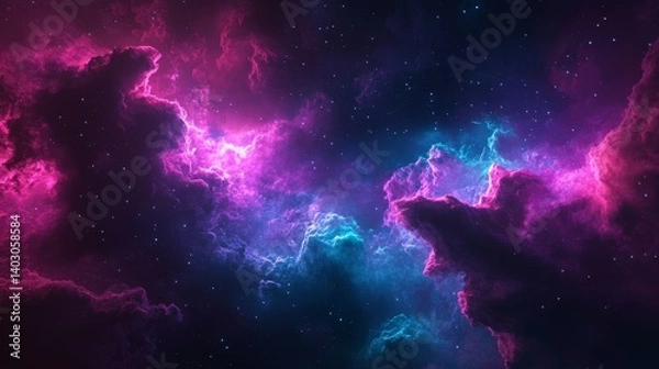 Obraz Colorful Nebula in Deep Space: Stunning Digital Art of Starry Night Sky and Cosmic Phenomena