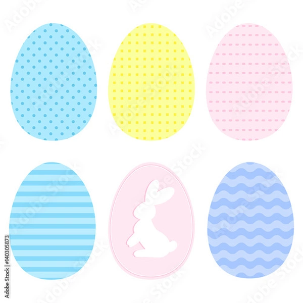 Obraz Set of easter eggs. Simple geometric style. Pastel colors. Bunny silhouette.