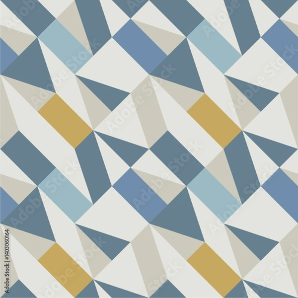 Obraz Modern Geometric Abstract Pattern – Seamless Vector Design with Cool Blues, Beige, and Mustard Accents – Ideal for Fabrics, Wallpapers, Digital Prints, and Creative Background Projects