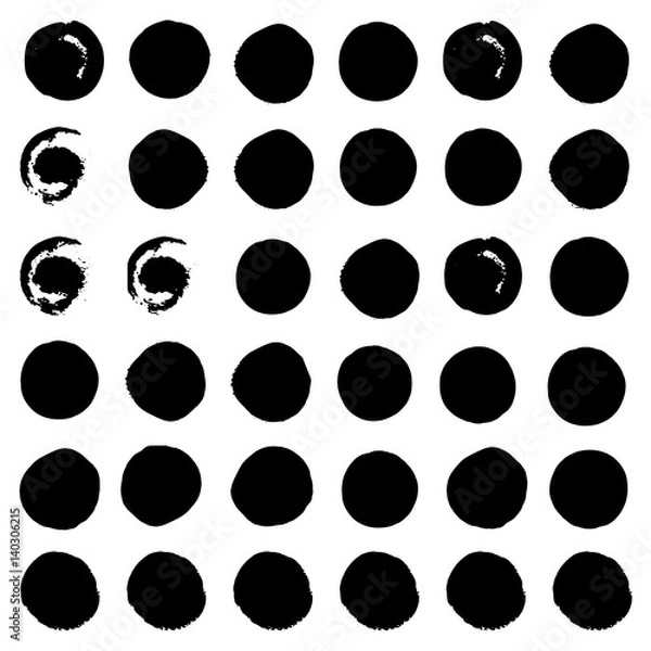 Fototapeta Set of hand drawn grunge circle stains for background