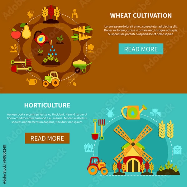 Obraz Wheat Cultivation Banners Collection