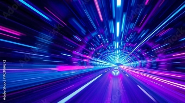 Obraz Abstract Hyperspace Journey Through Multiverse with Neon Dimensions and High-Speed Travel"Time Warp Digital Artwork at 16:9


