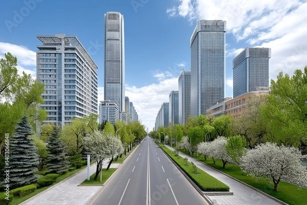 Fototapeta Urban skyline expanding with new high-rise buildings under development