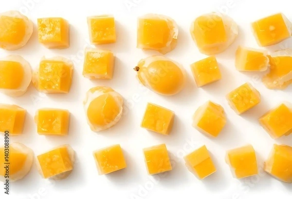 Obraz Arrangement of Lychee and Yellow Fruit Pieces on White Background