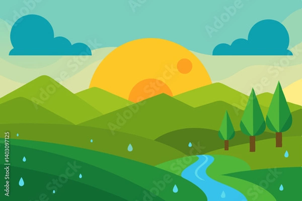 Fototapeta landscape with mountains and trees