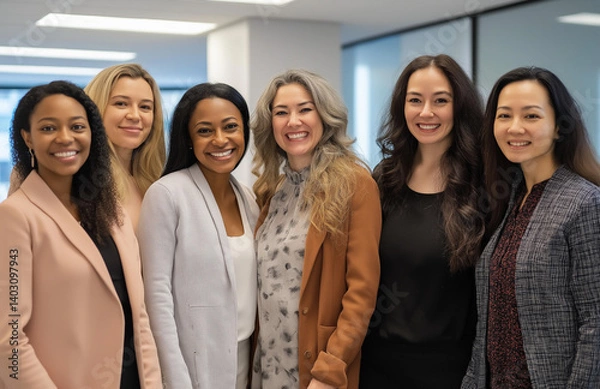Obraz  A diverse group of women standing and sitting together,