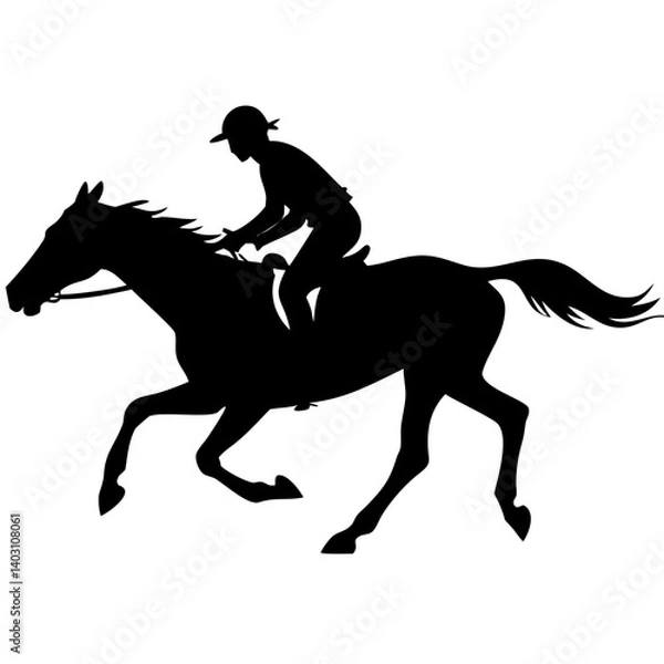 Fototapeta Dynamic Silhouette of Horse and Jockey in Motion Perfect for Equestrian Themes and Designs
