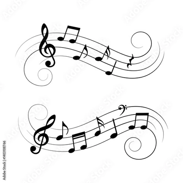 Obraz Wavy music notes set, isolated vector illustration.