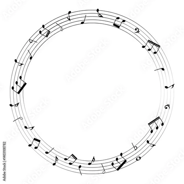 Obraz Music notes background, round musical frame, vector illustration.