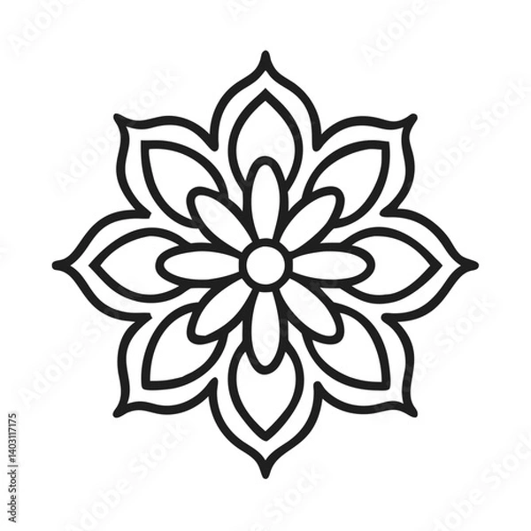 Obraz Floral blossom vector art for coloring page outline, flower blossom illustration in black line art, mandala vector design
