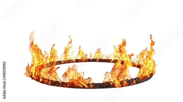 Fototapeta Isolated burning ring of fire flames effect element on black background for graphic design use on transparent background