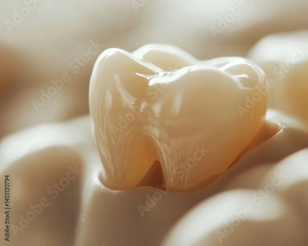 Fototapeta Childs smile revealing a tiny emerging milk tooth