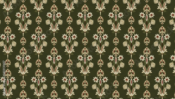 Fototapeta Beautiful Mughal art textile design pattern with beautiful colours for digital print	