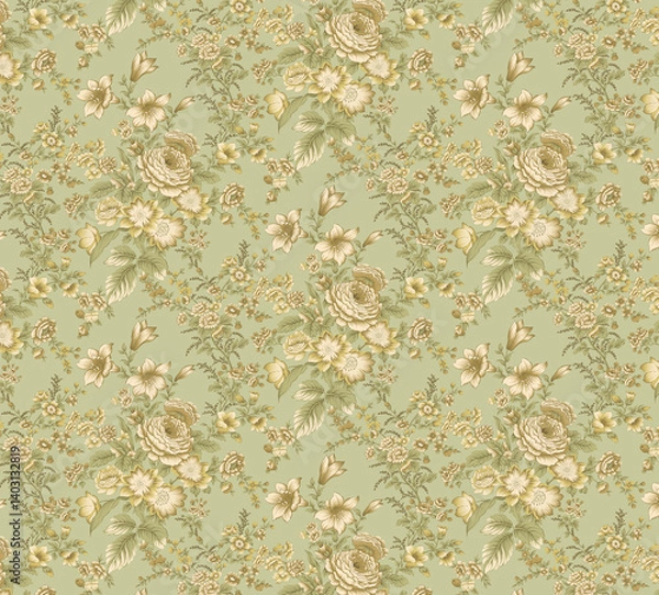 Fototapeta Beautiful Mughal art textile design pattern with beautiful colours for digital print	