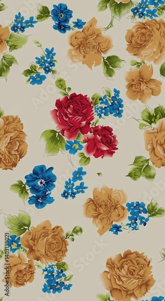 Fototapeta Beautiful Mughal art textile design pattern with beautiful colours for digital print	