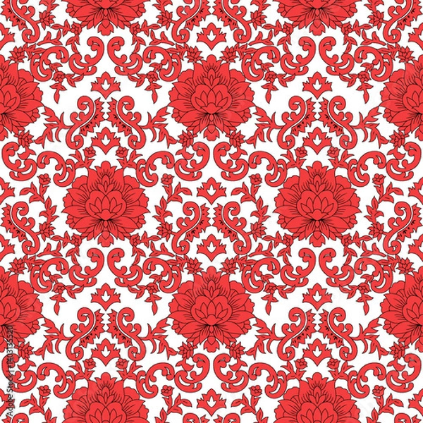 Fototapeta Beautiful Mughal art textile design pattern with beautiful colours for digital print