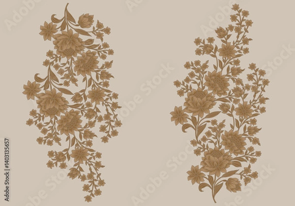 Fototapeta Beautiful Mughal art textile design pattern with beautiful colours for digital print