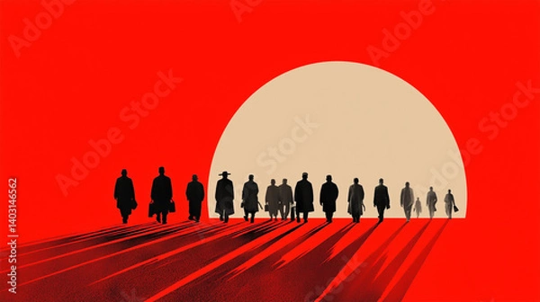 Obraz Chinese Revolution 1949 workers marching toward red sun symbolizing communist movement and unity
