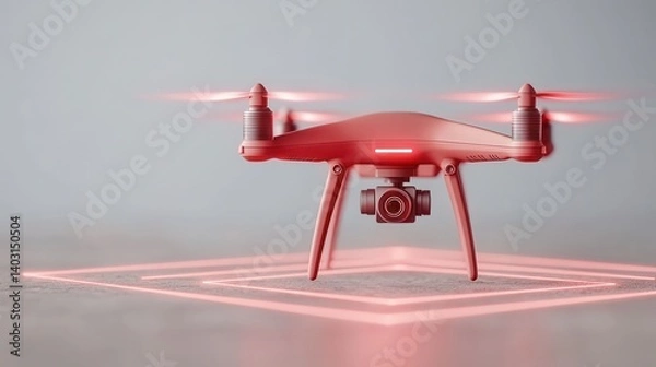 Fototapeta A sleek red drone sits poised, ready for takeoff. Its modern design and advanced features make it perfect for aerial photography and exploration in today's tech-driven world.