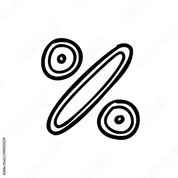 Fototapeta Stroke symbol percent in hand drawn style. Vector illustration isolated on white background. For typography, font, shop, logo, alphabet, sales, signboard, education, branding, presentation.