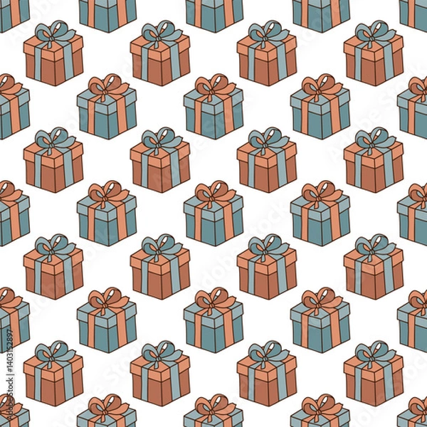 Fototapeta Birthday gift boxes. Seamless vector pattern for fabric design, wrapping paper, wallpapers.  Hand drawn.