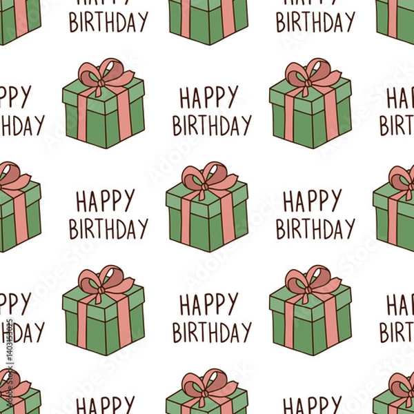 Fototapeta Birthday gift boxes. Seamless vector pattern for fabric design, wrapping paper, wallpapers.  Hand drawn.
