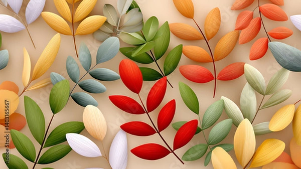 Obraz Colorful leaves in various shapes and sizes create warm, earthy gradient, evoking sense of nature beauty and tranquility
