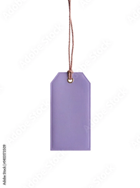 Fototapeta Pastel purple rectangular paper tag with hanging string isolated on transparent background