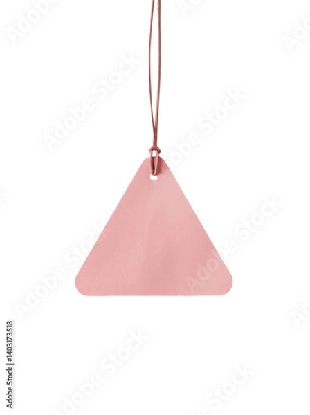 Fototapeta Soft pink triangle product tag with hanging string on transparent background