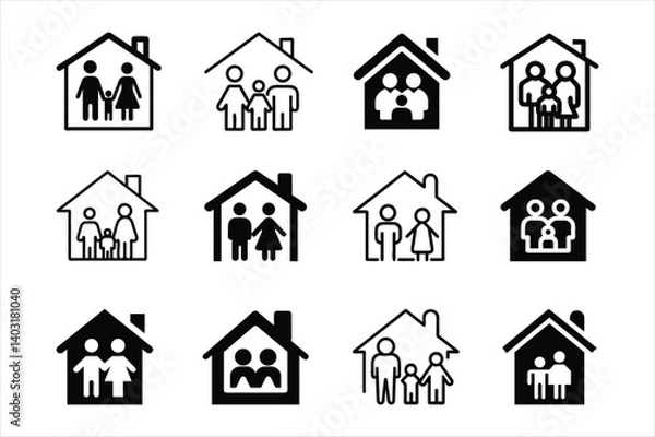 Obraz Set of family home vector icon illustration on white background.